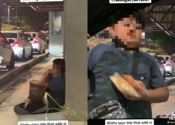 TANGKAP layar kip video yang memaparkan seorang kanak-kanak menjual kerepek sehingga tertidur di kaki lima sebuah restoran di Limbongan, Melaka. - UTUSAN/DIYANATUL ATIQAH ZAKARYA