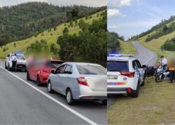 ANGGOTA polis dari BSPT IPD Seremban ketika menjalankan Operasi Halangan di Jalan Temiang-Pantai di Seremban petang semalam. - GAMBAR/IHSAN POLIS