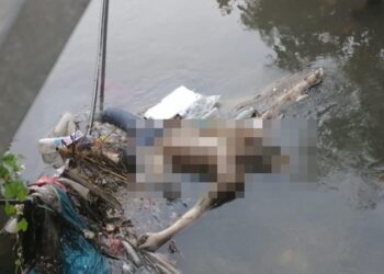 KEADAAN mayat lelaki ditemukan dalam longkang besar berdekatan kawasan pasar pagi Jalan Papan, Pandamaran di Klang, Selangor, hari ini.