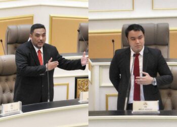 MOHD. Noor Helmy Abdul Halem (kiri) dan Kerk Chee Yee ketika sesi pertanyaan jawab lisan Sidang DUN Melaka di Seri Negeri, Ayer Keroh, Melaka. - UTUSAN/RASUL AZLI SAMAD