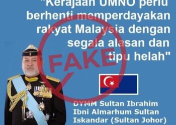TANGKAP layar kenyataan palsu yang dikeluarkan membabitkan Sultan Ibrahim Sultan Iskandar.