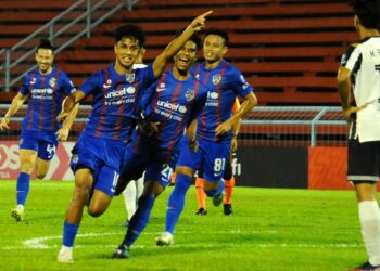 Penyerang JDT II Daryl Sham meraikan gol jaringannya.-UTUSAN/RAJA JAAFAR