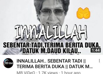 MESEJ M. Daud Kilau telah meninggal dunia yang tular dalam media sosial hari ini. - UTUSAN/MEDIA SOSIAL