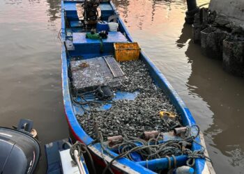 BOT dan hasil tangkapan yang dirampas dan dibawa ke jeti Zon Maritim Kuala Perlis di Kuala Perlis semalam. - UTUSAN