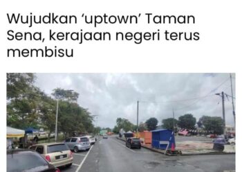 LAPORAN Utusan Malaysia mengenai cadangan mewujudkan uptown Taman Sena, Kangar, Perlis, semalam.- UTUSAN