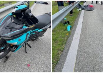 KEADAAN kemalangan di Kilometer 266 Lebuh Raya Utara Selatan arah Utara di Seremban pagi tadi yang mengakibatkan seorang penunggang motosikal maut