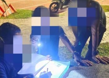 TIGA daripada enam individu  yang berkelakuan tidak sopan di tempat awam ditahan JHEAT di Kuala Terengganu, kelmarin.