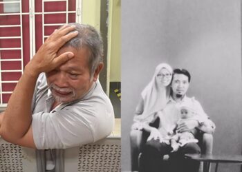 ABD. RAJAK Sakiman menahan sebak ketika ditemui pemberita di Unit Forensik Hospital Alor Gajah, Melaka.