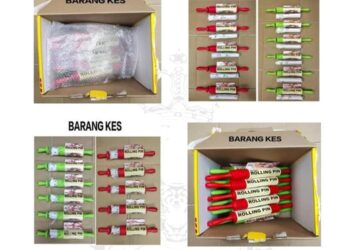 SEBAHAGIAN dadah yang disorok di dalam penguli doh untuk dieskport ke luar negara yang dirampas polis dalam serbuan di Bayan Lepas, Pulau Pinang, Jumaat lalu.
