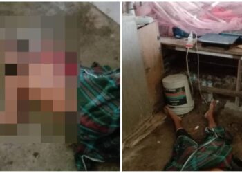 KEADAAN mayat pekerja kebun sayur warga Bangladesh yang dipercayai terkena renjatan elektrik selepas mengecas telefon.
