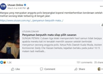 LAPORAN Utusan Online pada 4 Mac lalu.