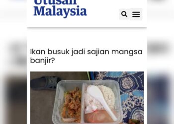 TANGKAP layar laporan Utusan Malaysia pada 8 Mac 2023 bertajuk ‘Ikan busuk jadi sajian mangsa banjir?’.