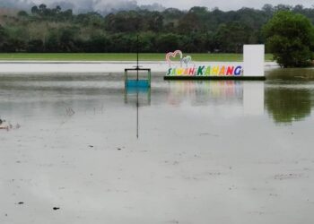 KIRA-KIRA 40 hektar sawah di Kahang, Kluang ditenggelami banjir yang pastinya bakal menjejaskan pengeluaran padi tahun ini.