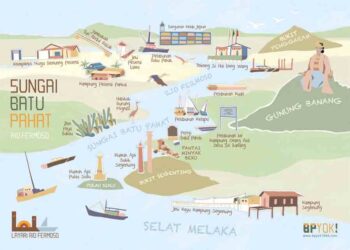 LAKARAN  pelukis berkaitan konsep eko-pelayaran Sungai Batu Pahat bermula dari Benteng Batu Pahat hingga ke Pulau Sialu.