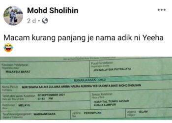 TANGKAP layar hantaran Facebook Mohd. Sholihin yang membuat suntingan ‘suka-suka’ untuk anaknya sehingga tular di media sosial.