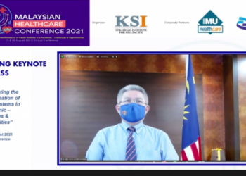 ADHAM Baba ketika berucap merasmikan Persidangan Penjagaan Kesihatan Malaysia 2021 secara maya hari ini. – Ihsan Institut Strategik Asia Pasifik Kingsley