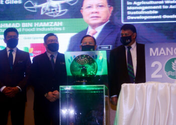 AHMAD Hamzah (dua dari kanan) ketika merasmikan Persidangan Tahunan Ke-24 Persatuan Kebangsaan Bagi Pengairan dan Saliran Malaysia (Manco) di Georgetown, Pulau Pinang hari ini.