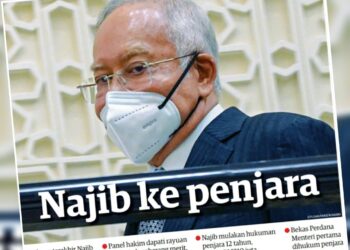 KERATAN laporan muka depan Utusan Malaysia berhubung keputusan rayuan kes Najib Tun Razak.