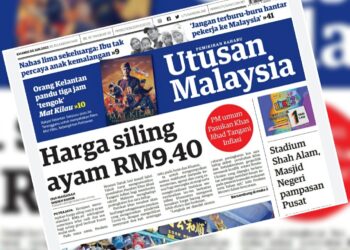 KERATAN laporan muka depan Utusan Malaysia hari ini berhubung harga baharu siling ayam.