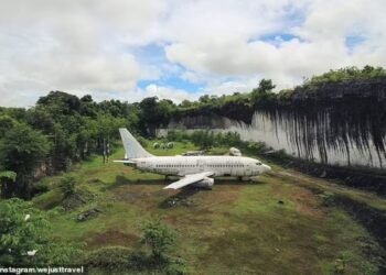 PESAWAT Boeing 737 yang terdampat berdekatan lokasi pelancongan di pantai Pandawa, Bali.-INSTAGRAM
