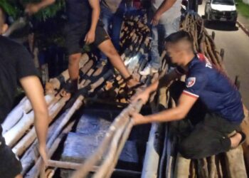 POLIS menemukan ganja mampat disembunyikan di sebalik kayu dalam sebuah treler di Tak Bai. - AGENSI