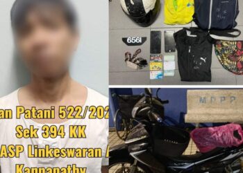 SUSPEK kes ragut beg tangan wanita di Lorong Selamat, George Town, Pulau Pinang kelmarin ditahan polis tengah malam tadi.