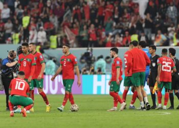 REAKSI pemain Maghribi selepas tewas kepada Croatia pada penentuan tempat ketiga Piala Dunia 2022 di Stadium Antarabangsa Khalifa, Doha semalam. - AFP