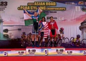 PELUMBA Malaysia, Phi Kun Pan merangkul emas dalam acara lepas beramai-ramai Bawah 23 Tahun wanita di Kejohanan Lumba Basikal Lebuhraya Asia (ACC 2023) di Rayong, Thailand.