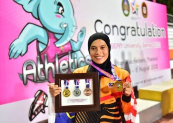 AZREEN Nabila berjaya merangkul pingat emas bagi acara 100m di Sukan Universiti ASEAN (AUG) 2022.