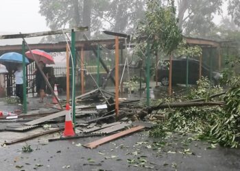 LALUAN pejalan kaki berbumbung di Sekolah Kebangsaan Bandar Baru Selayang, Selangor yang rosak teruk ditimpa pokok. – IHSAN PEMBACA