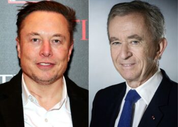 ELON Musk nyaris kehilangan gelaran individu terkaya kepada ketua eksekutif Louis Vuitton, Bernard Arnault. - AFP