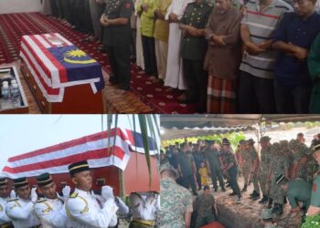 JENAZAH Koperal Mohammad Nasri Mohd. Nasib selamat dikebumikan di Tanah Perkuburan Islam Pulau Mertajam, Penaga, Pulau Pinang, kira-kira pukul 5.25 petang tadi. - Pix: IQBAL HAMDAN