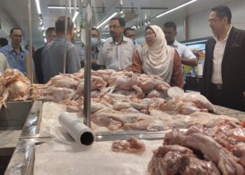 FUZIAH Salleh (dua dari kanan) melaksanakan pemantauan pelaksanaan Skim Harga Maksimum Musim Perayaan (SHMMP) Krismas 2022 di sebuah pasar raya di Kuantan, Pahang.