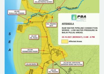 BEBERAPA kawasan di Balik Pulau, Pulau Pinang bakal mengalami tekanan air rendah Isnin depan ekoran kerja penyambungan saluran paip air mentah.