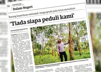 KERATAN laporan Utusan Malaysia berhubung isu harga getah.