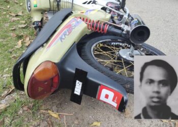 FIRDAUS SHAH Zainal (gambar kecil) tersangkut di antara penghadang besi dan pokok dalam kemalangan di Jalan Krubong-Tampoi, Melaka.