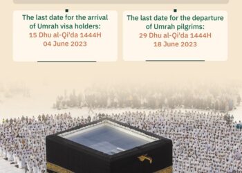 TANGKAP layar daripada Kementerian Haji dan Umrah Arab Saudi mengenai tarikh akhir pemegang visa umrah boleh berada di Mekah.
