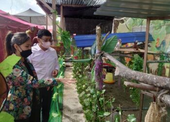 MOHD. Izhar Ahmad (kanan) melihat haiwan yang dipelihara ketika melawat Restoran The Tent di Jalan Yahya Awal, Johor Bahru.