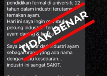 TANGKAP layar hantaran tular menerusi Whatsapp mengenai kononnya ada bahan haram diberikan dalam makanan ternakan ayam tempatan.