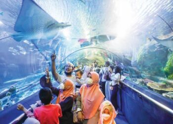 ORANG ramai tertarik melihat hidupan akuatik di Aquaria KLCC, Kuala Lumpur, semalam. - UTUSAN/SHIDDIEQIIN ZON