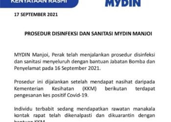 KENYATAAN oleh pihak pengurusan pasar raya Mydin mengenai penutupan cawangannya di Manjoi, Ipoh bagi tujuan sanitasi.