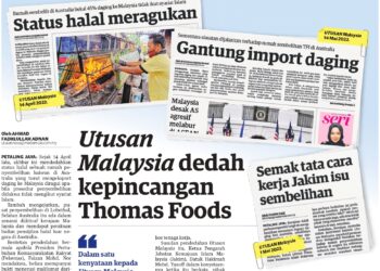 BEBERAPA keratan akhbar Utusan Malaysia berhubung isu rumah sembelihan di Australia yang melanggar prosedur halal.