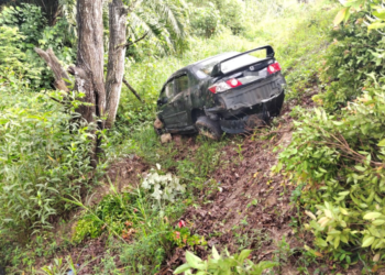 KEADAAN kereta mangsa jatuh ke bawah tebing di Taman Putra Perdana, dekat Cyberjaya.