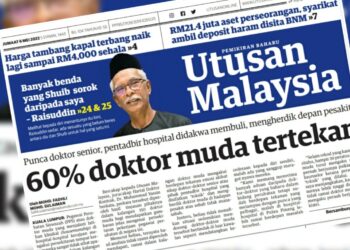 KERATAN laporan muka depan Utusan Malaysia.