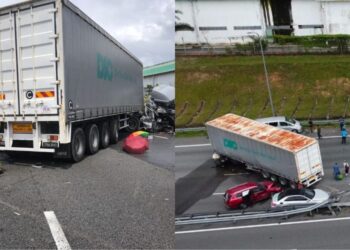 KEMALANGAN melibatkan enam buah kenderaan di Kilometer 280 Lebuh Raya Utara-Selatan (PLUS) dari Nilai menghala ke Seremban. - IHSAN BOMBA DAN MEDIA SOSIAL