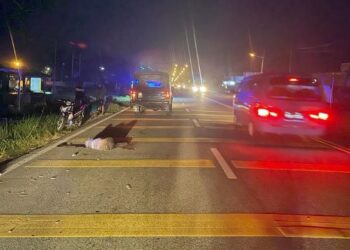 KEJADIAN langgar lari yang menyebabkan pejalan kaki warga emas maut di Kilometer 111, Jalan Ipoh-Butterworth dekat Batu 8, Bagan Seri Januari lalu. - FOTO/IHSAN PDRM