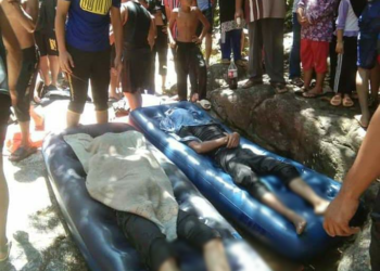 KEADAAN mayat dua pelajar KKTM Kemaman yang ditemukan lemas  di kawasan rekreasi Air Terjun Lubuk Kain, Sungai Bagan, Hulu Dungun, Dungun.