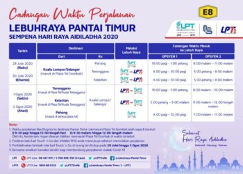 JADUAL cadangan waktu perjalanan Lebuh Raya Pantai Timur sempena Hari Raya Aidiladha.