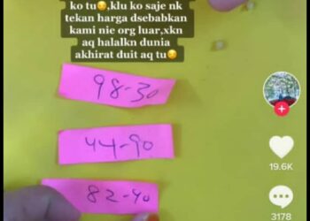 TANGKAP layar dari video memaparkan harga yang didakwa tidak munasabah walaupun lauk biasa untuk menu nasi campur di sebuah kedai makan di Kuala Terengganu, semalam. - MEDIA SOSIAL