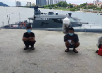 MARITIM Malaysia Pulau Pinang menahan empat pekerja sangkar ikan kerana tidak mempunyai pengenalan diri di perairan Pulau Gedong, Pulau Pinang, semalam.